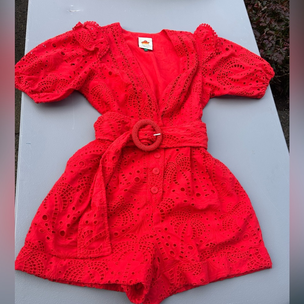 FARM Rio Red Eyelet Romper with Belt